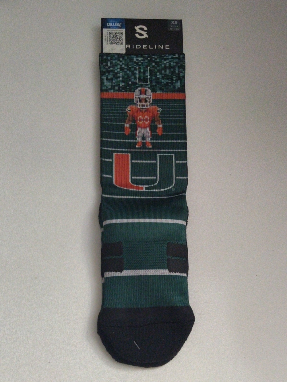 Strideline University of Miami  Football Women Crew Socks 1 Pair New XS 1-5.5